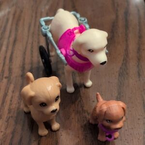Lot Of 3 Barbie Dog Pets Animals Mattel Figures Wheelchair Collar Jacket